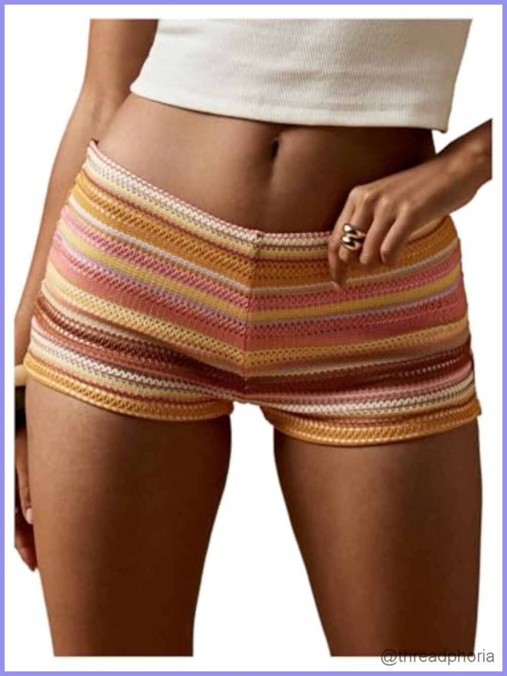 Knit Striped Micro Shorts Y2k Crochet Beach Mini Shorts Low Rise